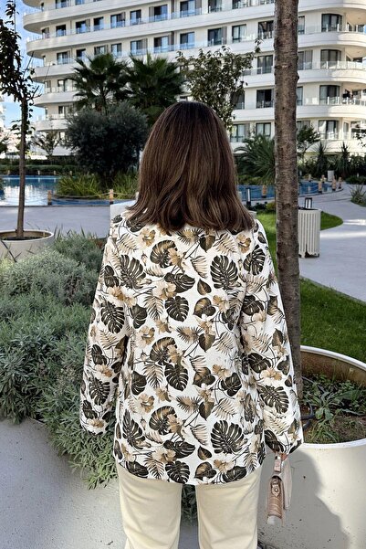 NEW LAVİVA Women's Khaki Patterned, Long Sleeve, Button Closure, Double Breasted Jacket