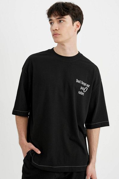 DeFacto Loose Fit Crew Neck Back Printed Short Sleeve T-Shirt C2244Ax24Sm