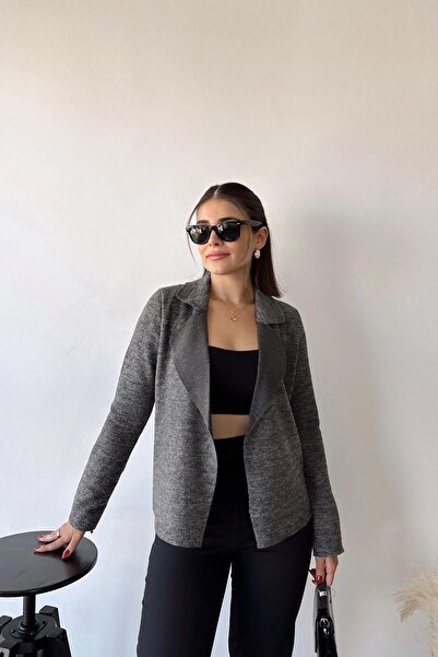 NEW LAVİVA Anthracite Women's Cardigan - Long Sleeve, Soft Texture, Double Sided Collar