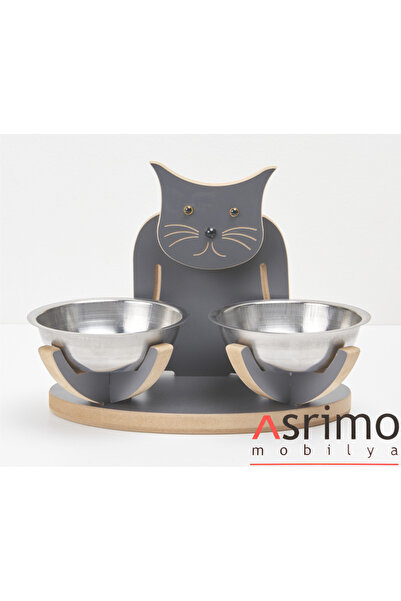 Asrimo mobilya Demonte Ahşap Kedi Figürlü Mamalık ve Suluk