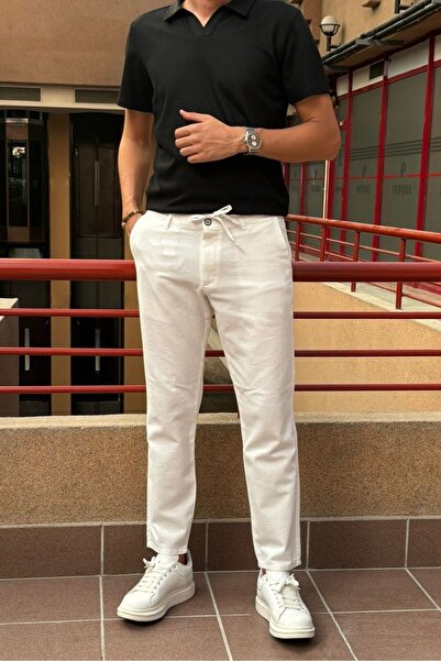 inpool Men's Regular-Fit Cotton Linen Trousers - Adjustable Waist, Old Money Culture 166-1