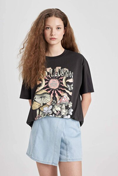 DeFacto Μπλουζάκι με κοντό μανίκι με στάμπα με λαιμόκοψη C5957AX24SM