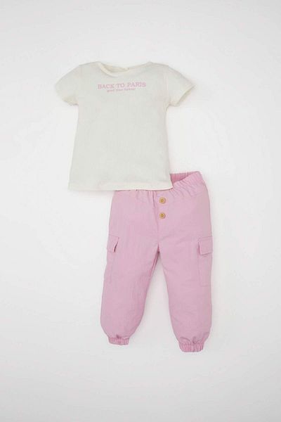 DeFacto Baby Girl 2-Piece Set Printed Short Sleeve T-Shirt Top Parachute Pants Bottom C4621A524Sm