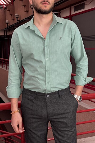 inpool Bărbați, guler cămașă, croială normală, bumbac, țesut din in, Old Mone...