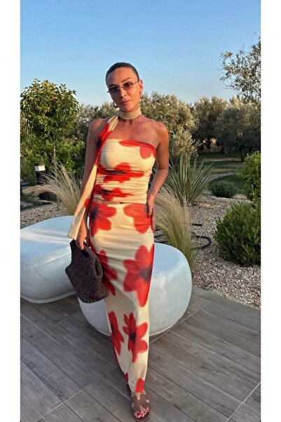 PG GİYİM FUSTĂ CU MODEL FLORAL, BUSTIERĂ, EȘARFĂ, SET TUL-906226