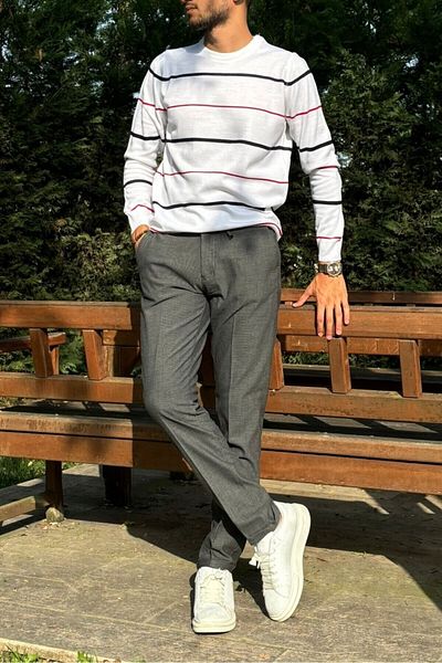 inpool Men's Diagonel Fabric Elastic Waist Regular Fit Trousers - Old Money Culture, Double Leg 24Inp291