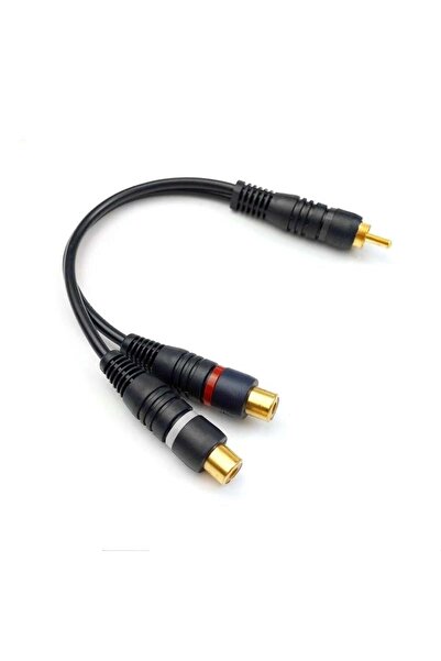 Powermaster كابل PM-529 أسود بطول 25 سم مع موصل RCA ذكر واحد وموصلين RCA أنثى