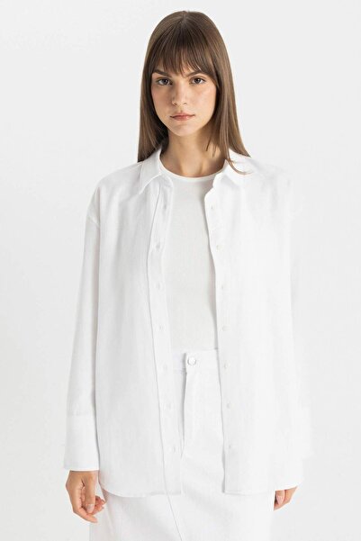DeFacto Relax Fit Linen Long Sleeve Shirt Tunic C3122AX24SM