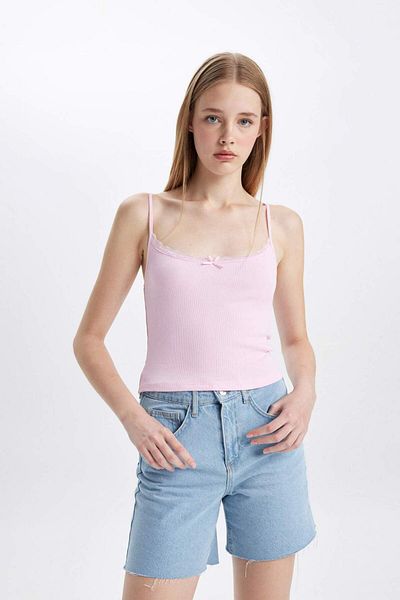 DeFacto Tricou cu guler pătrat cu nervuri - Slim Fit D1240ax24sm
