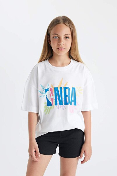 DeFacto Κοντομάνικο μπλουζάκι για κορίτσια NBA Wordmark Oversize με φαρδύ λαιμόκοψη C4831A824SM