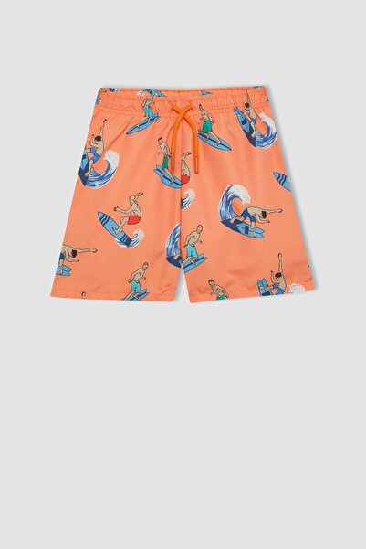 DeFacto Boys' 2-Piece Set Printed Short Sleeve T-Shirt Swim Shorts C1218A824Hs