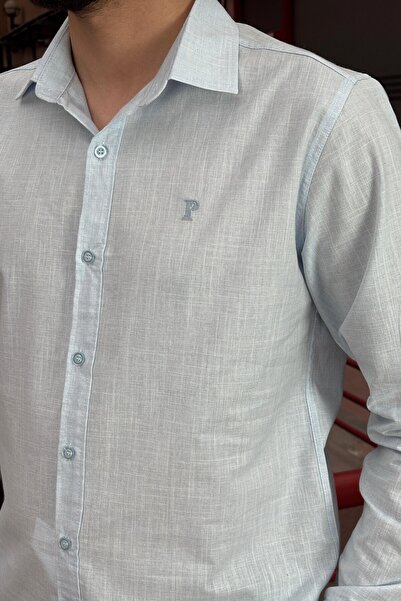 inpool Erkek, Gömlek yaka, Regular Fit, Pamuklu, Keten dokuma, Old Money Culture, Nakış detaylı Gömlek G10