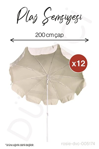 Düvenci 12' li Krem Renkli Plaj Şemsiyesi - 10 telli - 2 M - Eğim Verilebilir...