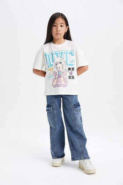 DeFacto Tricou cu mânecă scurtă imprimat cu decolteu lat pentru fete B5170A824HS