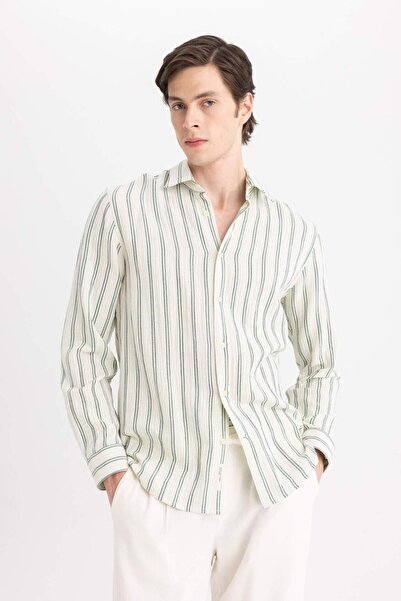 DeFacto Regular Fit Polo nyakú muszlin hosszú ujjú csíkos ing B4642AX24SP