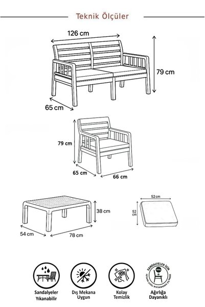 MOBETTO Ada 2+1+1+S Bahçe Takımı / Balkon - Bahçe - Teras Mobilyası