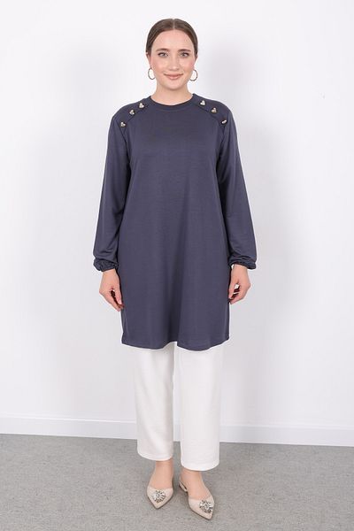 Linvey Crystal Gold Heart Buttoned Tunic