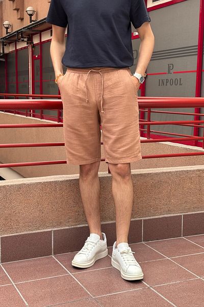 inpool Male, Elastic Waist, Regular Fit, Muslin Weaving, 100% Cotton, Summer Shorts-Bermuda 303