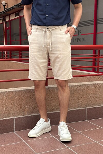 inpool Ανδρικό λινό βαμβακερό σορτς με ρυθμιζόμενο κορδόνι μέσης Old Money Culture