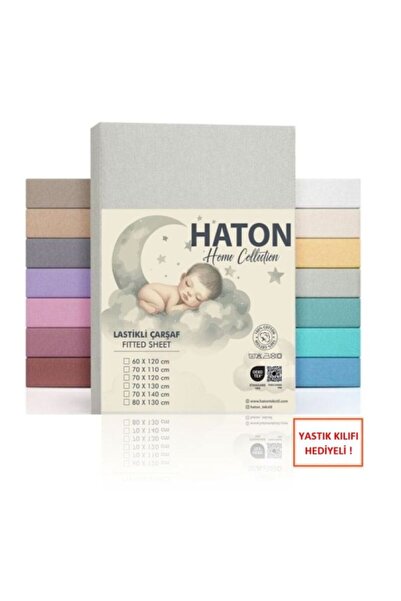 Haton Home %100 Pamuklu Lastikli Bebek Çarşafı 70x120 Açık Gri | OEKO-TEX Ser...