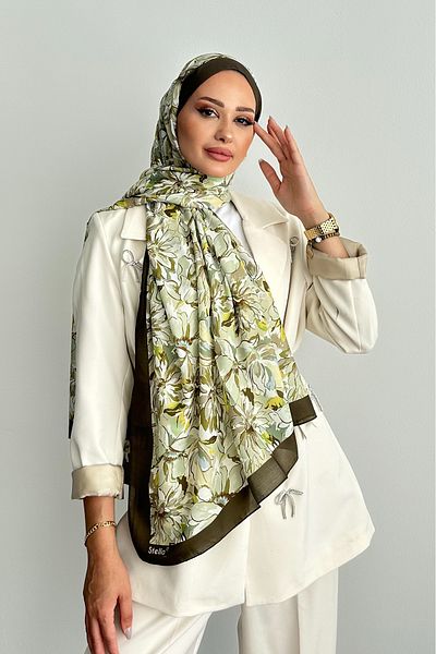 Stella Eşarp Lotus Flower Pattern Khaki Color Soft Cotton Shawl