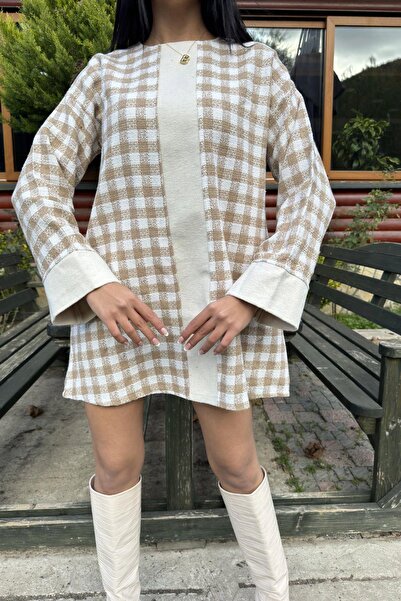 NEW LAVİVA Рокля с дължина до коляното, с широки маншети и шарка от кожа на норка, изработена от плат Chanel