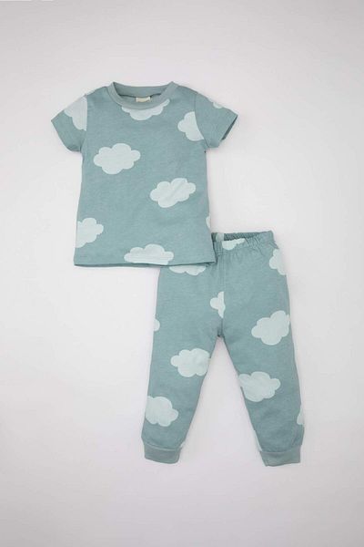 DeFacto Baby Boy Pajamas Set Combed Cotton Pattern Short Sleeve Top Elastic Waist Long Bottom C1993A524Sm