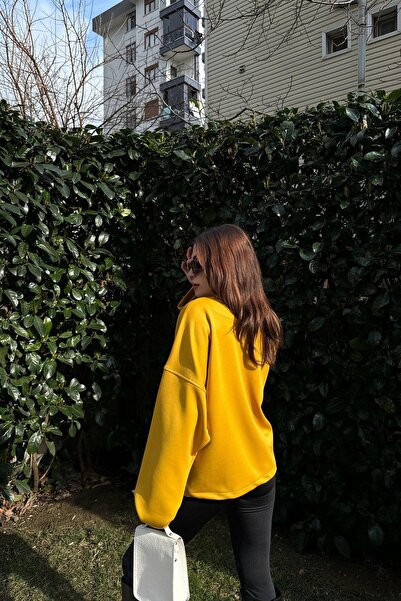 NEW LAVİVA Women's Mustard Scuba Fabric, Silver Button Detail, Loose Jacket Blouse