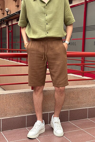 inpool Ανδρικό, ελαστική μέση, κανονική εφαρμογή, ύφανση μουσελίνας, 100% βαμβάκι, καλοκαιρινό σορτς-bermuda 303