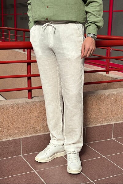 inpool Elastic Waist Laced Oversize Fit 100% Cotton Summer & Spring Trousers