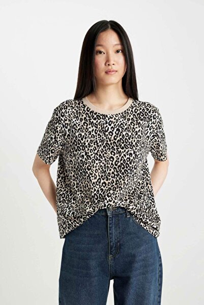 DeFacto Μακρυμάνικο μπλουζάκι με λαιμόκοψη με στάμπα U1778az24sm