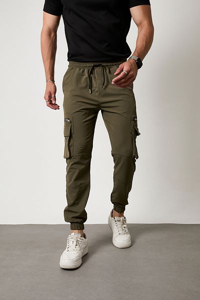 GETMAH Men's Khaki Cargo Pocket Jogger Sweatpants