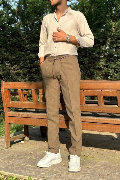 inpool Men's Diagonel Fabric Elastic Waist Regular Fit Trousers - Old Money Culture, Double Leg 24Inp291