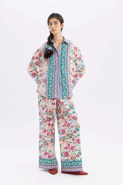 DeFacto Lug Von Siga X Poplin - Wide Leg Pattern Regular Waist Pants C1133Ax24Sm