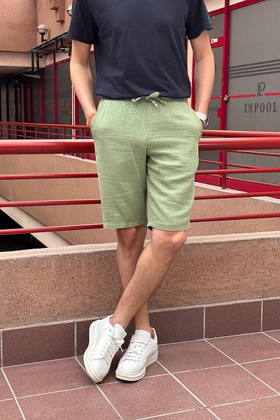 inpool Male, Elastic Waist, Regular Fit, Muslin Weaving, 100% Cotton, Summer Shorts-Bermuda 303