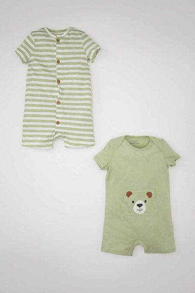 DeFacto Baby Boy Newborn Striped Combed Cotton 2-Piece Short Sleeve Jumpsuit C4359A524Sm
