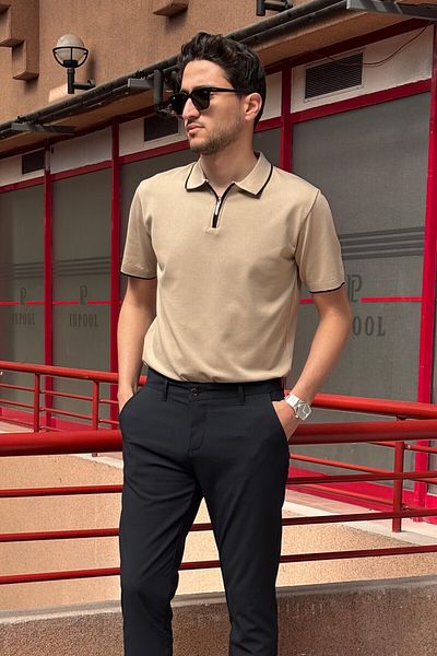 inpool Male, Collar Strip Detail, Half Zip, Old Money Culture, Polo Collar T-Shirt 25Inppolo01