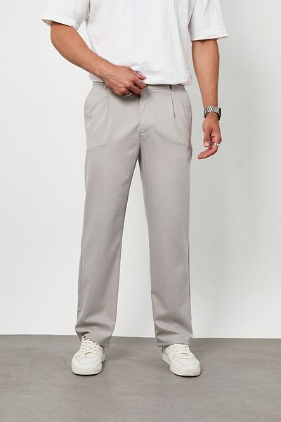 GETMAH Men's Striped Gray Baggy Fit Back Belt Elastic Trousers
