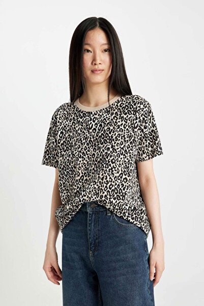 DeFacto Μακρυμάνικο μπλουζάκι με λαιμόκοψη με στάμπα U1778az24sm