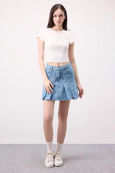 DeFacto Fashion Fit Pleated Jean Mini Skirt B9853AX24SM