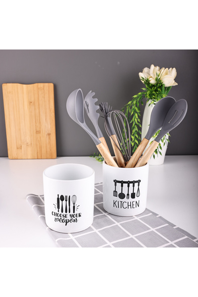 YzHome حامل ملعقة لوزا - منظم سطح المطبخ من البورسلين الأبيض