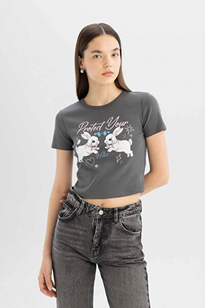 DeFacto Μπλουζάκι με κοντό μανίκι με ραβδώσεις με λαιμόκοψη Coool D1621ax24sm