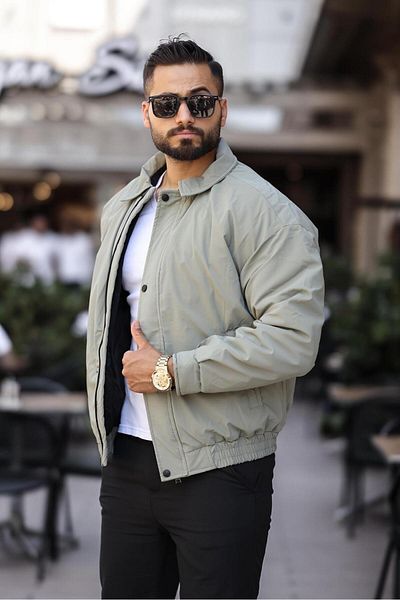 inpool Men's Oversize Shirt Collar Jacket - Water and Windproof, Quilted, with Inner Pocket 24Usec07