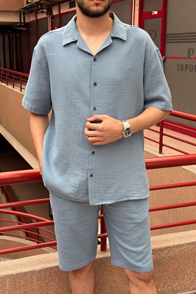 inpool Мъжка, отворена яка, голям размер, 100% памук, муселинов плат, риза с къс ръкав G14