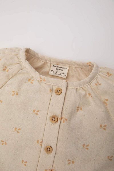 DeFacto Floral Print Linen Jumpsuit for Newborn Baby Girl - Short Sleeve C5095a524sm