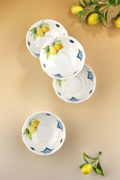 Bursa Porselen Dekor Lemon & Blue Blanc 4 Pieces Porcelain Bowl/Snack Bowl