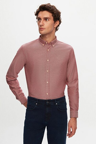 D'S Damat Ds Damat Slim Fit Bordo Pamuk Karışımlı 2'Li V Yaka Triko Ve Gömlek