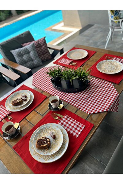 Tropikhome Yılbaşı Sunum Amerikan Servis Supla Ve Runner Seti 12 Kişilik Set ...