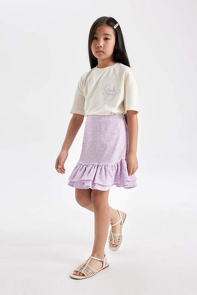DeFacto Girl's 2-Piece Set Printed Short Sleeve T-Shirt Skirt C5355A824Hs