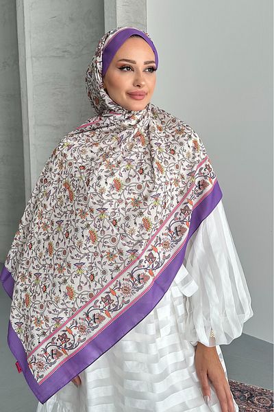 Stella Eşarp Authentic Ethnic Patterned Lilac Color Soft Cotton Shawl
